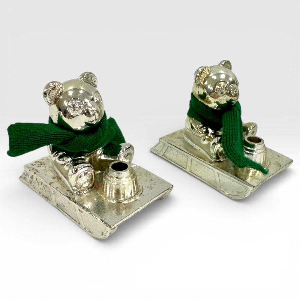 50s Vintage WM. Rogers Japan Silver Plate Teddy Bear Candle Holder Set of 2